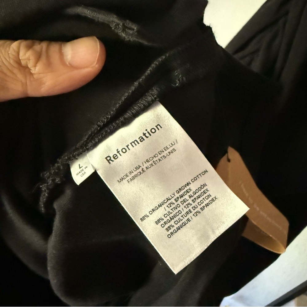 NWT REFORMATION black organic cotton square‎ neck halter ruched bodycon midi - Picture 6 of 6